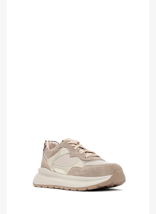 Kadın Bej Bağcıklı Kalın Tabanlı Deri Sneaker 25AFD221014 - Görsel 7