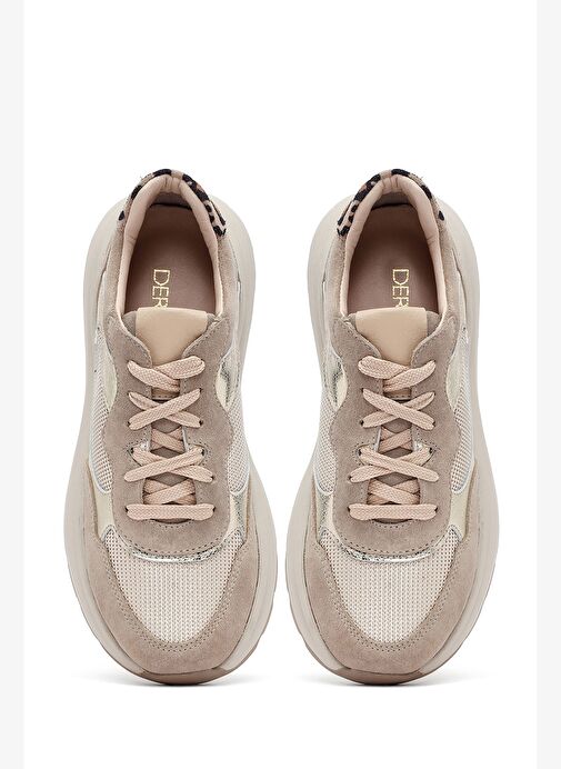 Kadın Bej Bağcıklı Kalın Tabanlı Deri Sneaker 25AFD221014 - Görsel 8