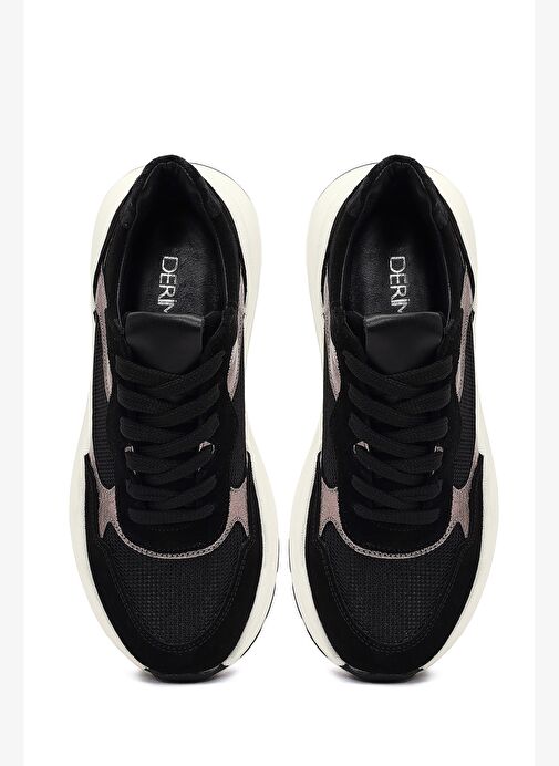 Kadın Siyah Bağcıklı Kalın Tabanlı Deri Sneaker 25AFD221014 - Görsel 8