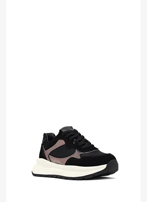 Kadın Siyah Bağcıklı Kalın Tabanlı Deri Sneaker 25AFD221014 - Görsel 7