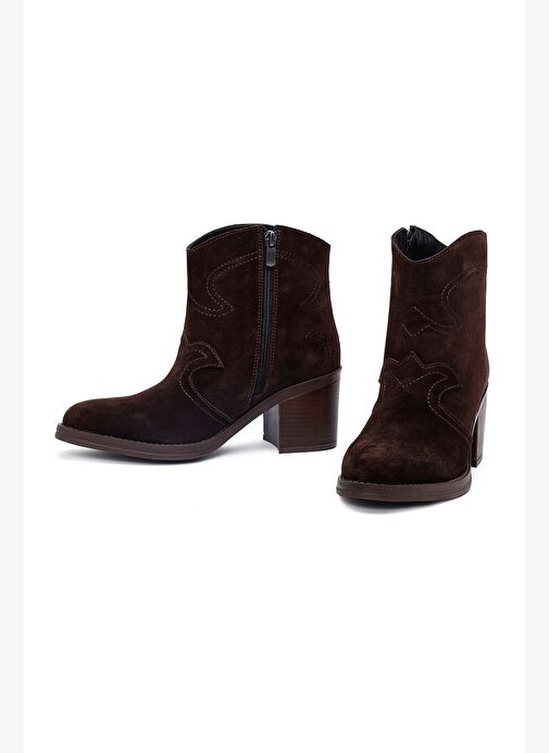 Kadın Kahverengi Kalın Topuklu Süet Deri Kovboy Bot 25AFD221210 - Görsel 4