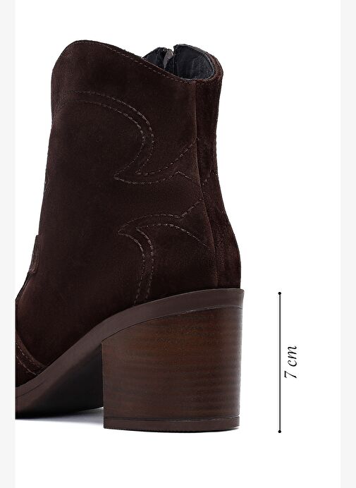 Kadın Kahverengi Kalın Topuklu Süet Deri Kovboy Bot 25AFD221210 - Görsel 3