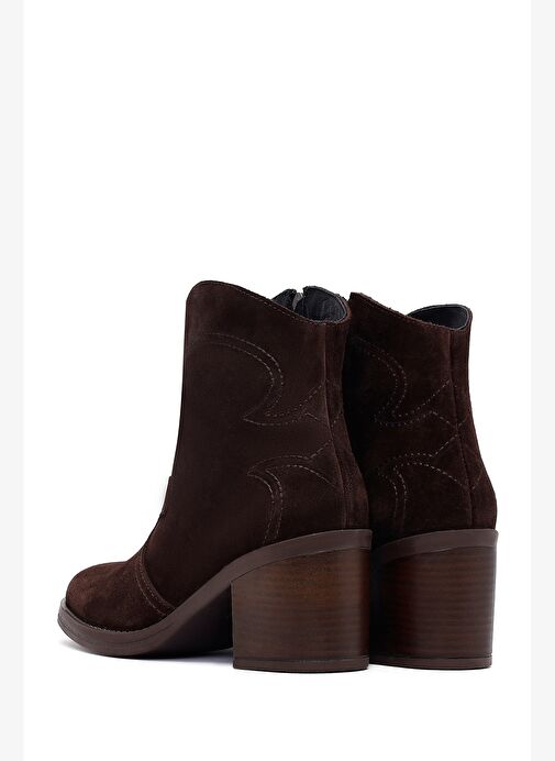 Kadın Kahverengi Kalın Topuklu Süet Deri Kovboy Bot 25AFD221210 - Görsel 8