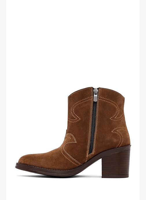 Kadın Taba Kalın Topuklu Süet Deri Kovboy Bot 25AFD221210 - Görsel 5