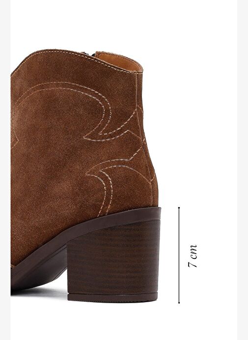 Kadın Taba Kalın Topuklu Süet Deri Kovboy Bot 25AFD221210 - Görsel 3