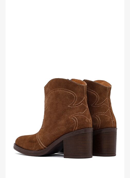 Kadın Taba Kalın Topuklu Süet Deri Kovboy Bot 25AFD221210 - Görsel 8