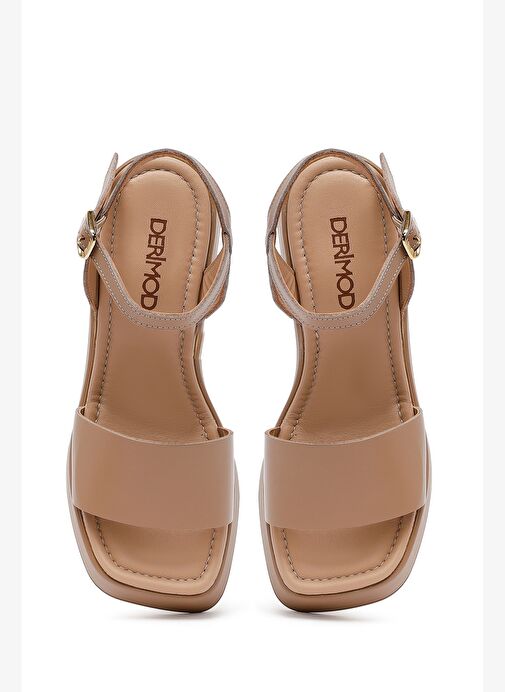 Derimod Derimod Kadın Bej Bilekten Tokalı Kalın Topuklu Platformlu Deri Sandalet 25SFD131318 Sandalet & Terlik | Boyner Bej - 9. görsel