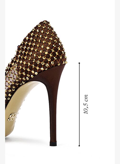 Kadın Bronz Taşlı Yüksek İnce Topuklu Deri Stiletto 25AFD1206TS - Görsel 3