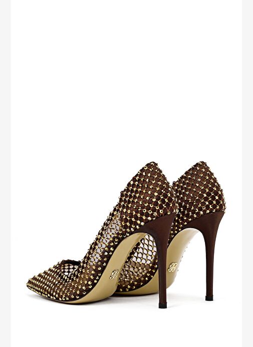 Kadın Bronz Taşlı Yüksek İnce Topuklu Deri Stiletto 25AFD1206TS - Görsel 7