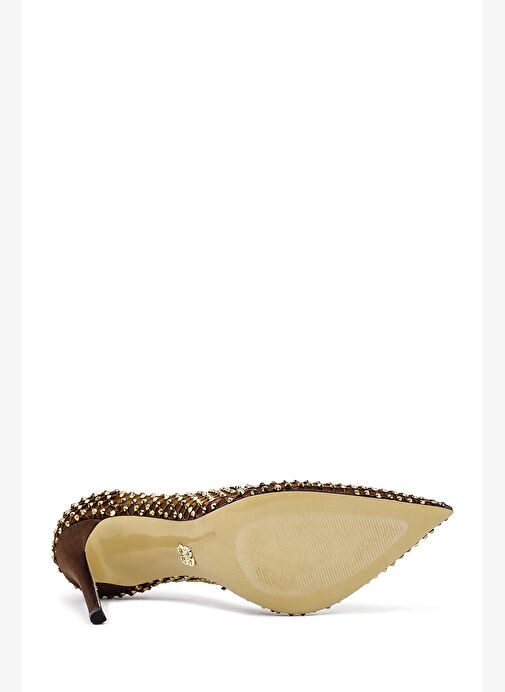 Kadın Bronz Taşlı Yüksek İnce Topuklu Deri Stiletto 25AFD1206TS - Görsel 6