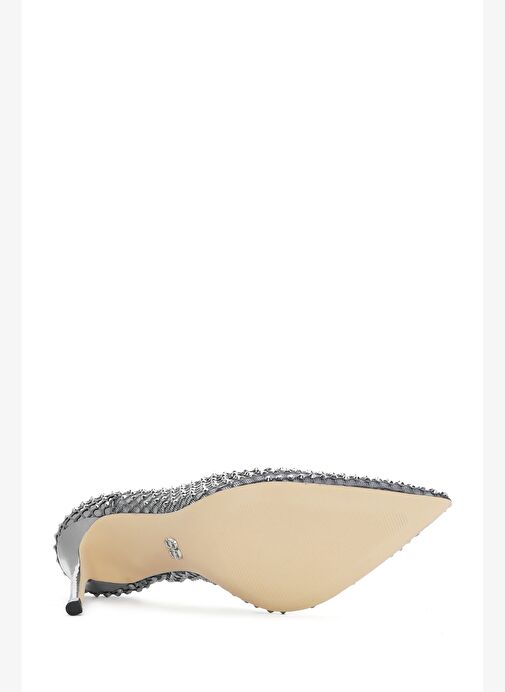 Kadın Gümüş Taşlı Yüksek İnce Topuklu Deri Stiletto 25AFD1206TS - Görsel 7