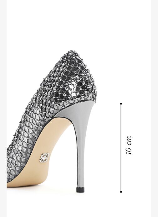 Kadın Gümüş Taşlı Yüksek İnce Topuklu Deri Stiletto 25AFD1206TS - Görsel 5