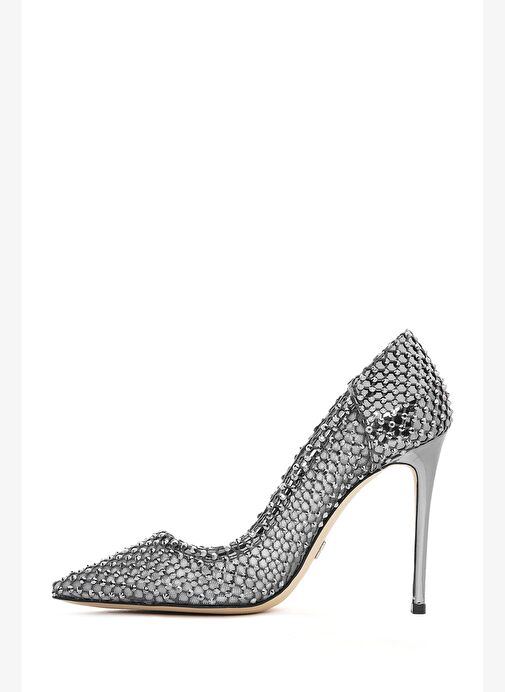 Kadın Gümüş Taşlı Yüksek İnce Topuklu Deri Stiletto 25AFD1206TS - Görsel 6