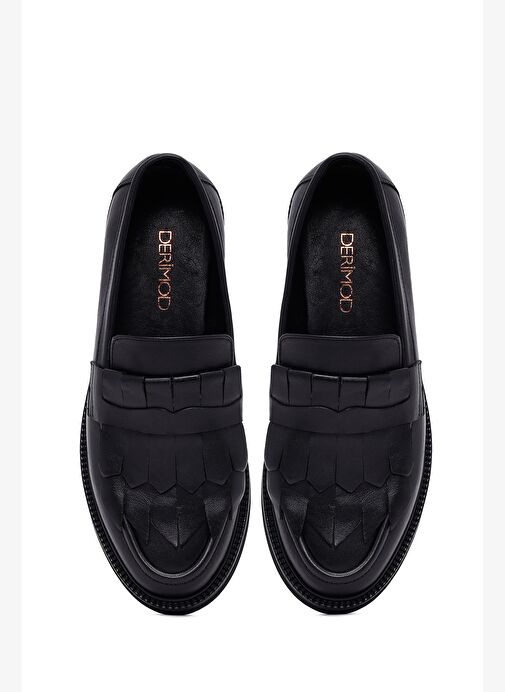 Kadın Siyah Püsküllü Deri Maskülen Loafer 25AFD260018 - Görsel 8