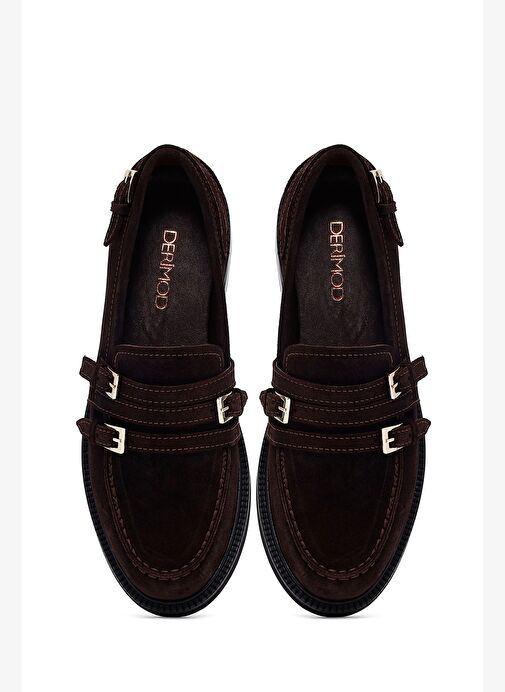 Kadın Kahverengi Tokalı Süet Deri Loafer 25AFD260110 - Görsel 8