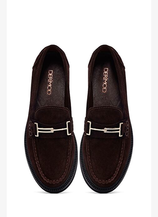 Kadın Kahverengi Tokalı Süet Deri Loafer 25AFD260210 - Görsel 8