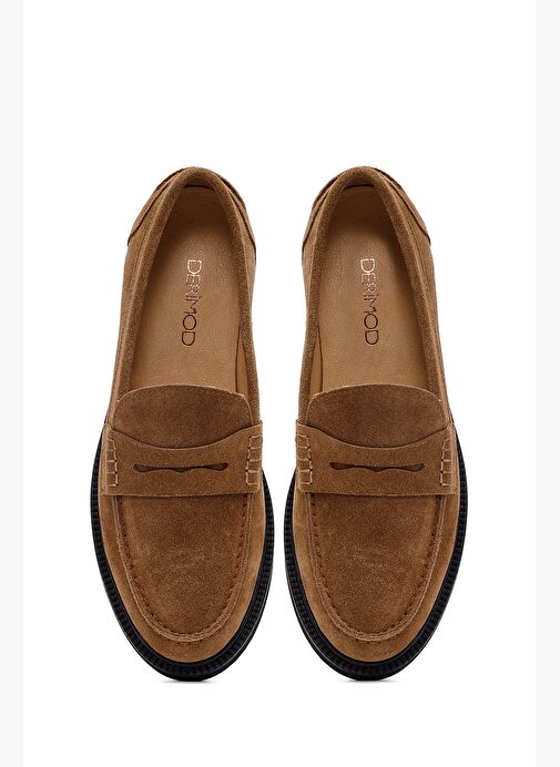 Kadın Vizon Süet Deri Maskülen Loafer 25AFD260310 - Görsel 8