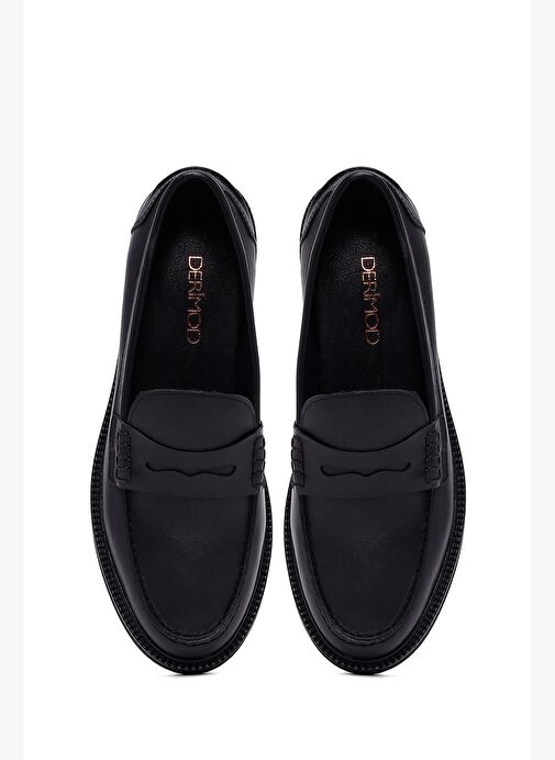 Kadın Siyah Deri Maskülen Loafer 25AFD260318 - Görsel 8