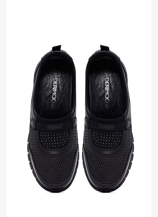 Kadın Siyah Taş Detaylı Deri Comfort Ayakkabı 25AFD500918 - Görsel 8