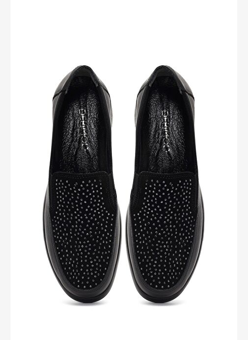 Kadın Siyah Taş Detaylı Dolgu Topuklu Deri Comfort Ayakkabı 25AFD501114 - Görsel 8