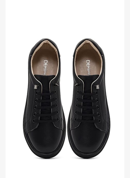 Kadın Siyah Bağcıklı Deri Sneaker 25AFD501418 - Görsel 8