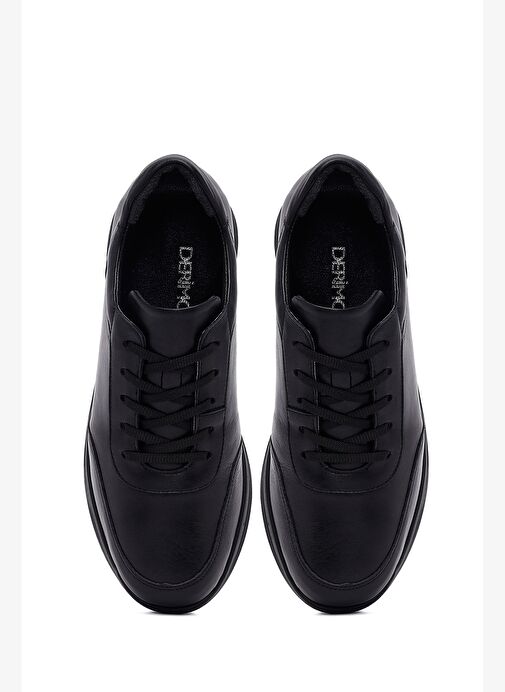 Kadın Siyah Bağcıklı Kalın Tabanlı Deri Sneaker 25AFD501518 - Görsel 8