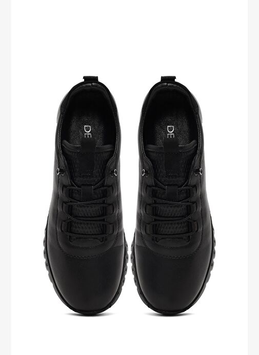 Kadın Siyah Bağcıklı Kalın Tabanlı Deri Sneaker 25AFD501918 - Görsel 8