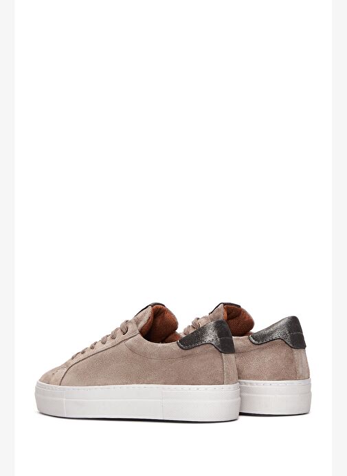 Kadın Vizon Bağcıklı Kalın Tabanlı Süet Deri Sneaker 25AFD370010 - Görsel 6