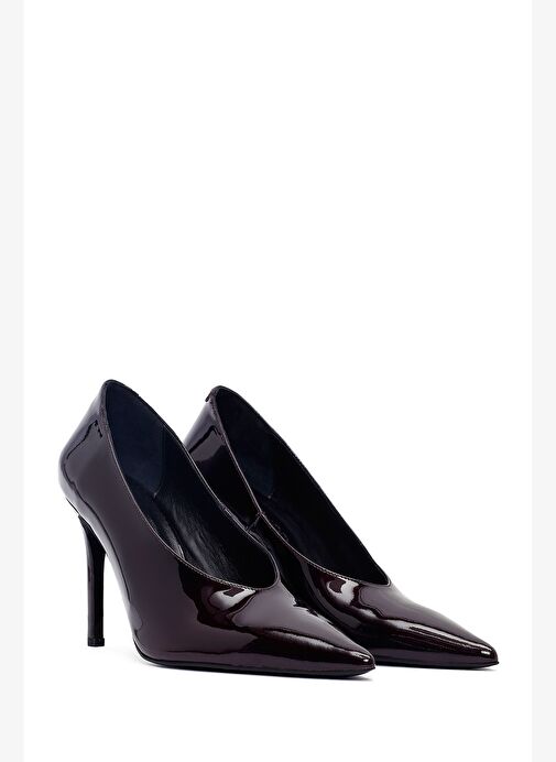 Kadın Bordo Yüksek İnce Topuklu Rugan Deri Stiletto 25AFD162216 - Görsel 4