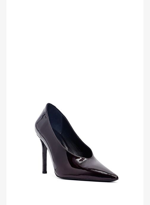 Kadın Bordo Yüksek İnce Topuklu Rugan Deri Stiletto 25AFD162216 - Görsel 8