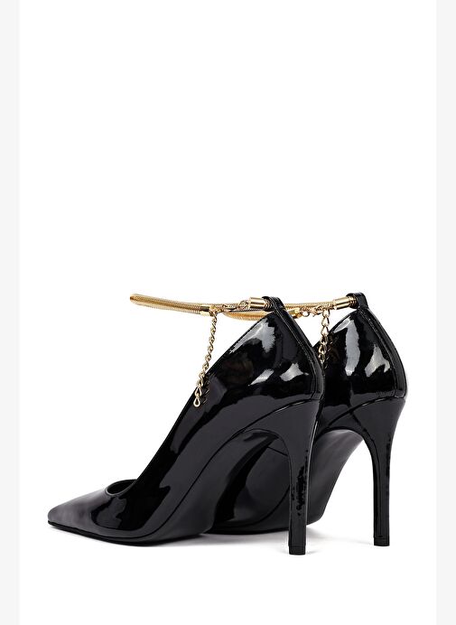 Kadın Siyah Bilekten Tokalı İnce Topuklu Rugan Deri Stiletto 25AFD162316 - Görsel 7