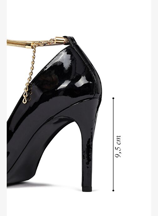 Kadın Siyah Bilekten Tokalı İnce Topuklu Rugan Deri Stiletto 25AFD162316 - Görsel 3