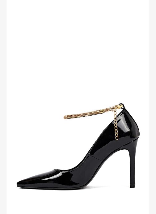 Kadın Siyah Bilekten Tokalı İnce Topuklu Rugan Deri Stiletto 25AFD162316 - Görsel 5