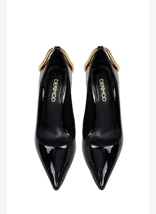 Kadın Siyah Bilekten Tokalı İnce Topuklu Rugan Deri Stiletto 25AFD162316 - Görsel 9