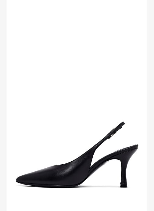 Kadın Siyah Arkası Açık İnce Topuklu Deri Ayakkabı 25AFD162118 - Görsel 5