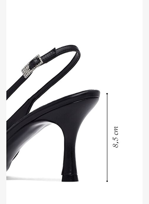 Kadın Siyah Arkası Açık İnce Topuklu Deri Ayakkabı 25AFD162118 - Görsel 3