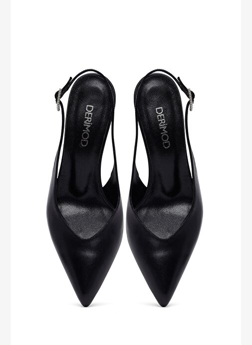 Kadın Siyah Arkası Açık İnce Topuklu Deri Ayakkabı 25AFD162118 - Görsel 9