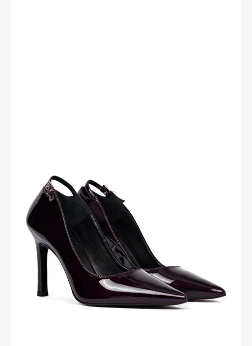 Kadın Bordo İnce Topuklu Rugan Deri Stiletto 25AFD162416 - Görsel 4