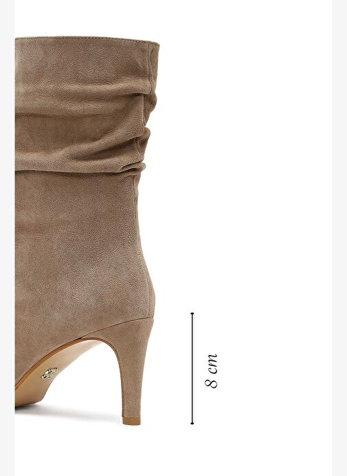 Kadın Bej İnce Topuklu Süet Deri Bot 25AFD160310 - Görsel 3