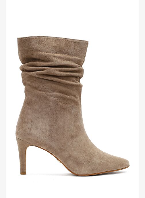 Kadın Bej İnce Topuklu Süet Deri Bot 25AFD160310 - Görsel 2