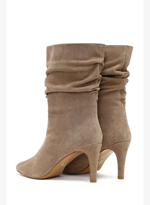 Kadın Bej İnce Topuklu Süet Deri Bot 25AFD160310 - Görsel 8