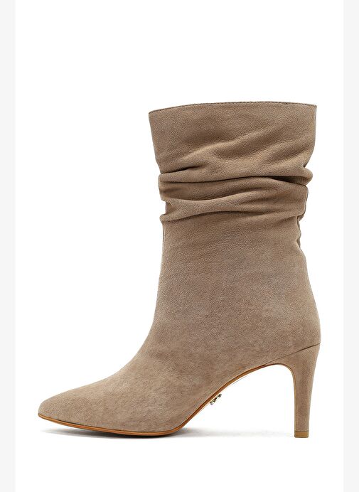 Kadın Bej İnce Topuklu Süet Deri Bot 25AFD160310 - Görsel 5