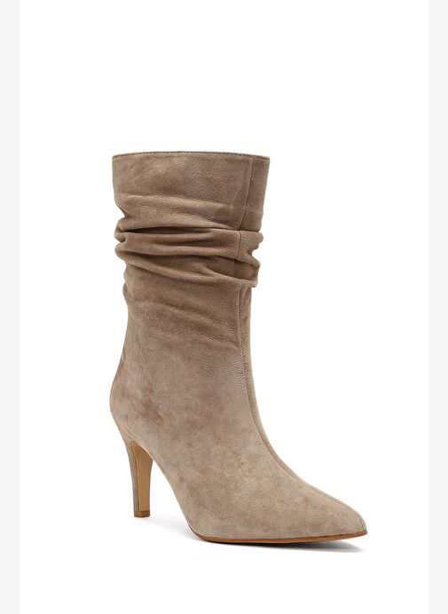 Kadın Bej İnce Topuklu Süet Deri Bot 25AFD160310 - Görsel 9