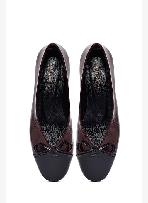 Kadın Bordo Kısa Topuklu Deri Loafer 25AFD161914 - Görsel 8