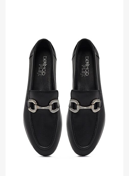 Kadın Siyah Tokalı Deri Loafer 25AFD380318 - Görsel 8