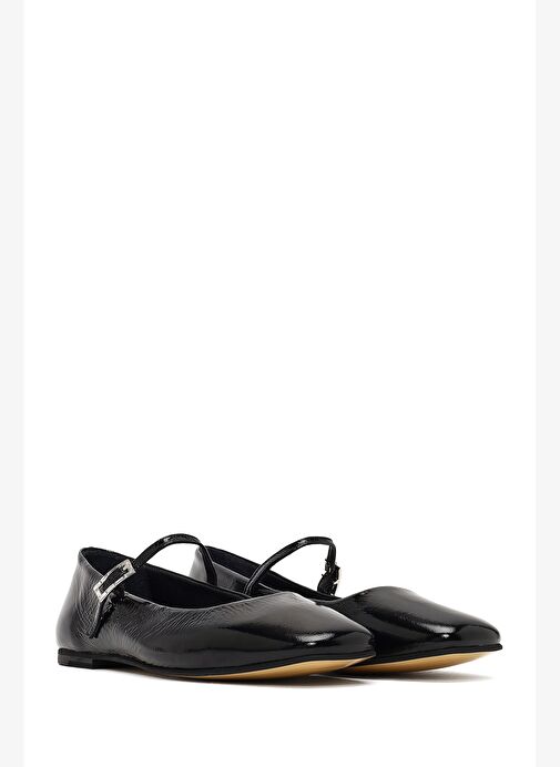 Kadın Siyah Tokalı Rugan Deri Babet 25AFD380216 - Görsel 4