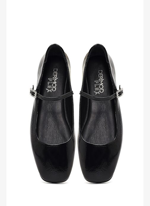 Kadın Siyah Tokalı Rugan Deri Babet 25AFD380216 - Görsel 8