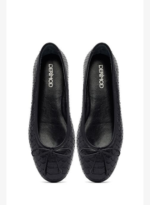 Kadın Siyah Desenli Deri Babet 25AFD120840 - Görsel 8