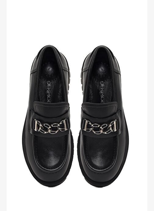 Kadın Siyah Kalın Tabanlı Tokalı Deri Maskülen Loafer 25AFD412418 - Görsel 8