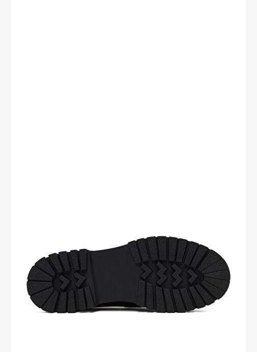 Kadın Siyah Kalın Tabanlı Tokalı Deri Maskülen Loafer 25AFD412418 - Görsel 5